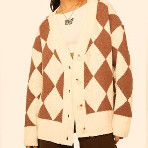 LE LIS - Oversized Checkered Cardigan